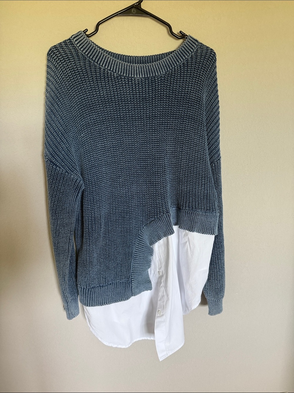 Pilcro Blue Knit Pullover Sweater with Shirt Hem Detail - Women